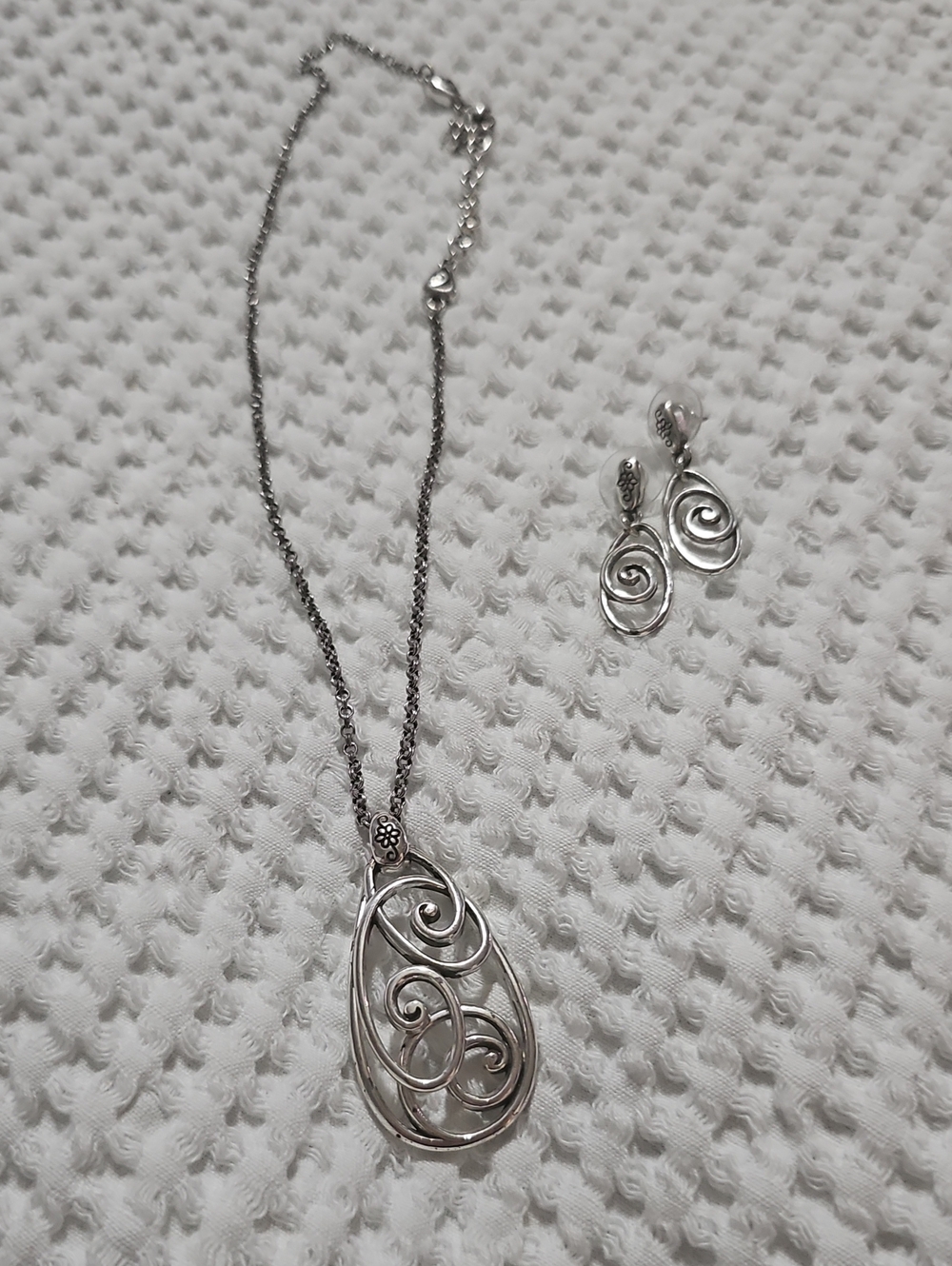 Brighton "Rock N Scroll" Silver Pendant Necklace with Matching Earrings